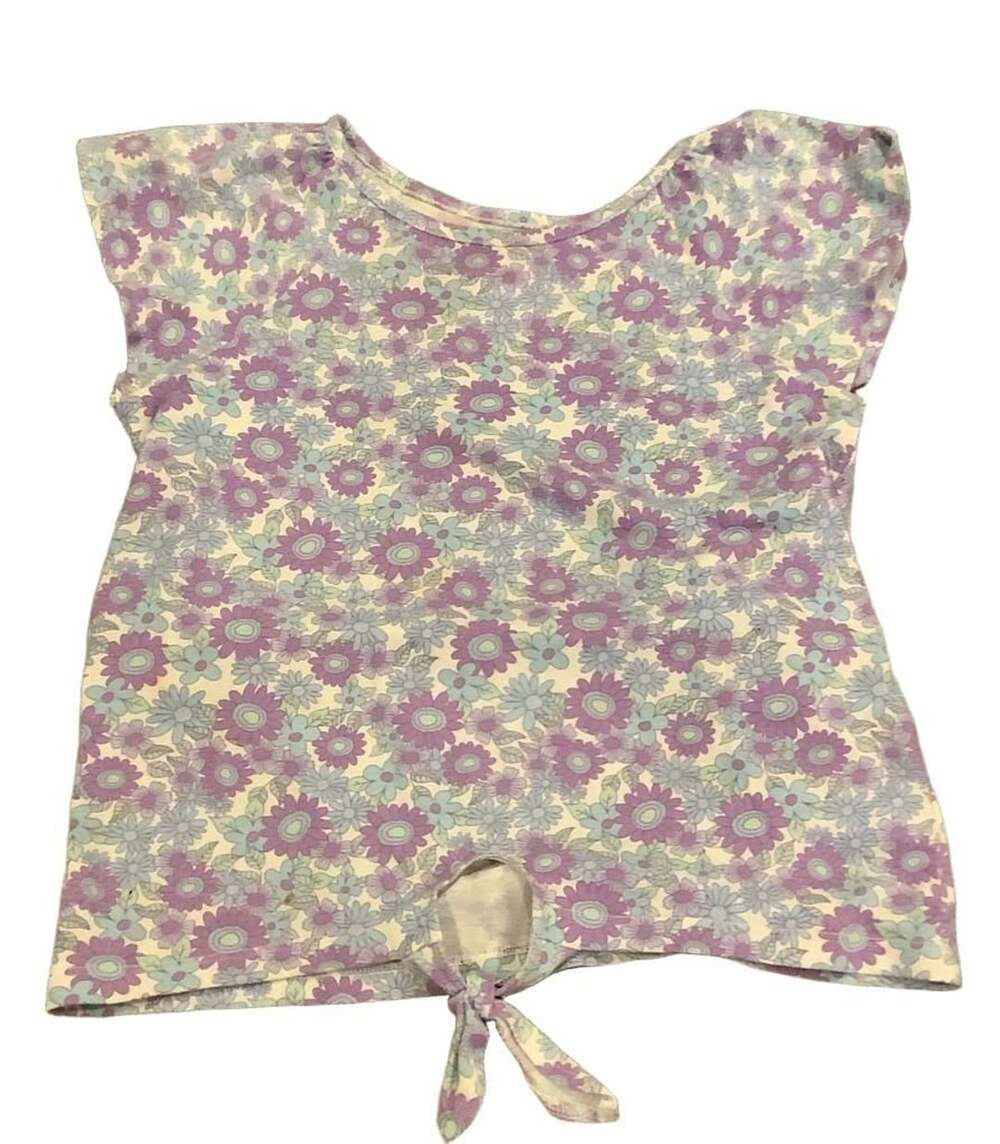 The Children's Place Girls Purple Floral Print Tie-Front Flutter Sleeve Top Size